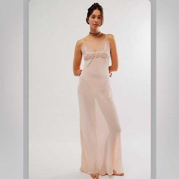 Free People Pink Midnight Magic Maxi Slip Size Large - Picture 1 of 13